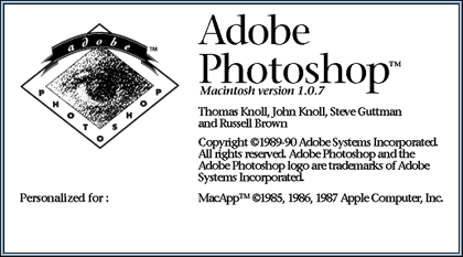 Adobe Photoshop version 1.07 splash screen