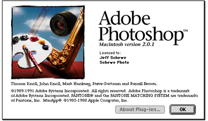 Adobe Photoshop version 2.0.1 splash screen