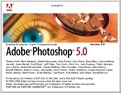 Adobe Photoshop version 5.0 splash screen